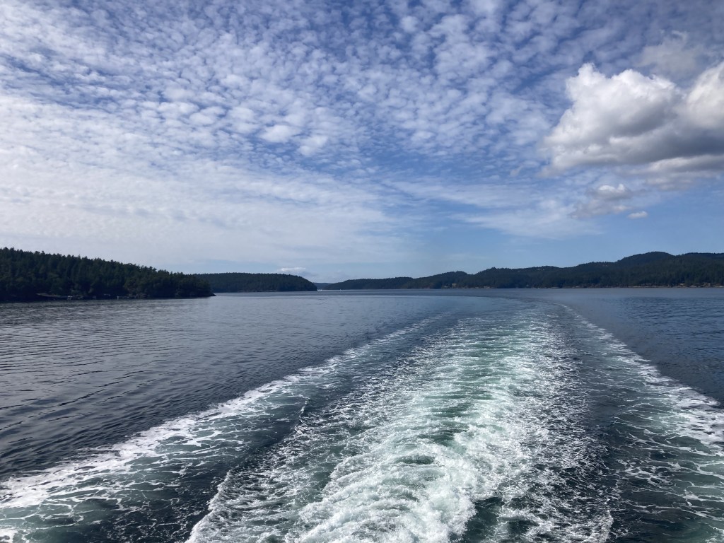 View off the back of a ferry.