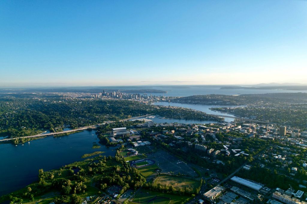 View of Seattle cityscape and waterways